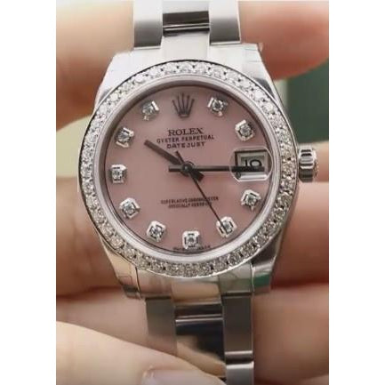Watch Bezel Rolex Dj Watch Pink Mother Of Pearl Dial Custom Diamond Bezel Ss