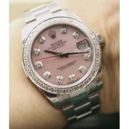 Rolex Dj Watch Pink Mother Of Pearl Dial Custom Diamond Bezel Ss Watch Bezel