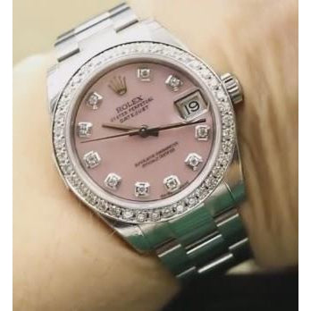 Rolex Dj Watch Pink Mother Of Pearl Dial Custom Diamond Bezel Ss Watch Bezel