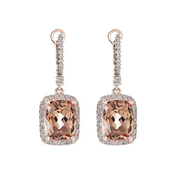 9 Carat Morganite Dangle Earrings With Small Diamond Rose Gold 18K