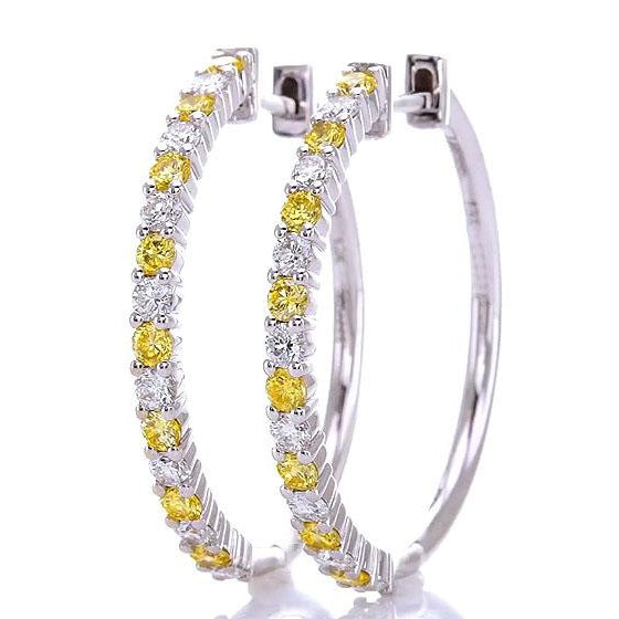 Gemstone Earring Diamond Hoop Earrings 4.80 Carats Yellow Sapphires Jewelry