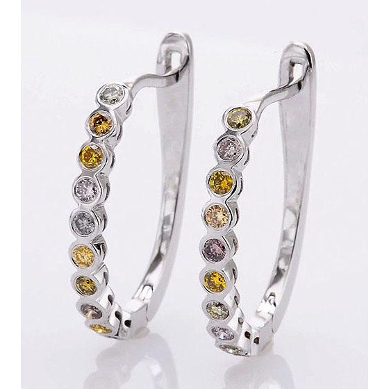 Gemstone Earring Diamond Round Hoop Earrings 2 Carats Sapphires White Gold 14K