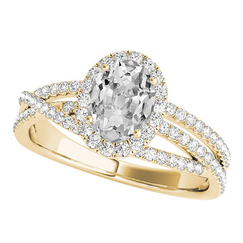 Gold Halo Ring Oval Old Cut Diamond