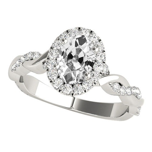 Halo Oval Old Mine Cut Diamond Ring