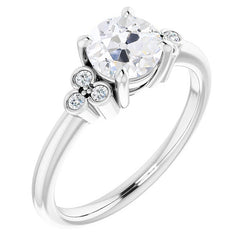 Anniversary Ring With Accents Old Mine Cut Genuine Natural Earth Mined Diamond 3 Carats Gold 14K