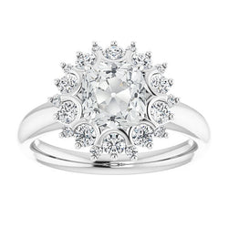 Halo Cushion Old Miner Natural Earth Mined Diamond Ring Flower Style 7.50 Carats Jewelry
