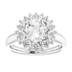 Oval Old Cut Natural Earth Mined Diamond Halo Ring Floral Style 14K White Gold 6.50 Carats