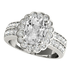 Halo Wedding Ring Oval Old Miner Diamond Prong Flower Style 7 Carats