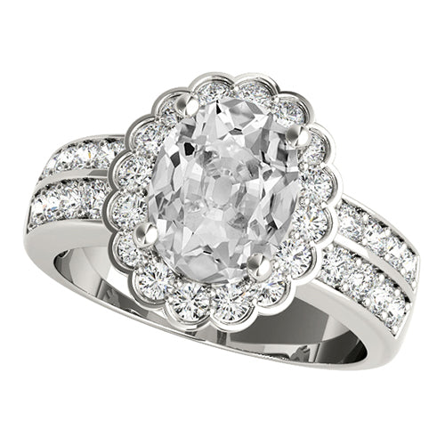 Halo Wedding Ring Oval Old Miner Diamond