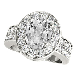 Ladies Halo Ring With Accents Oval Old Cut Natural Earth Mined Diamond 7.50 Carats Gold