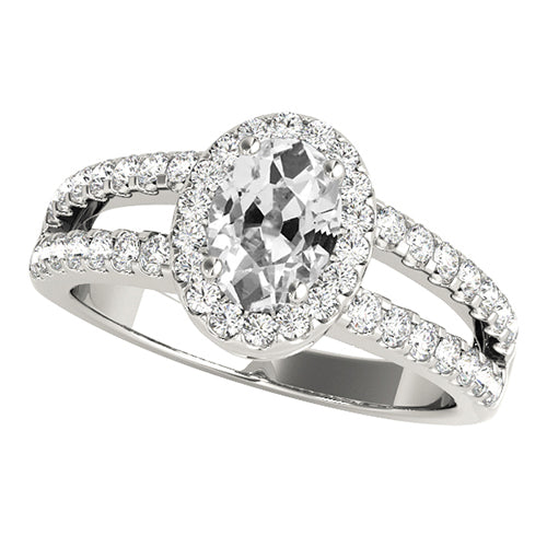 Halo Oval Old Mine Cut Diamond Ring