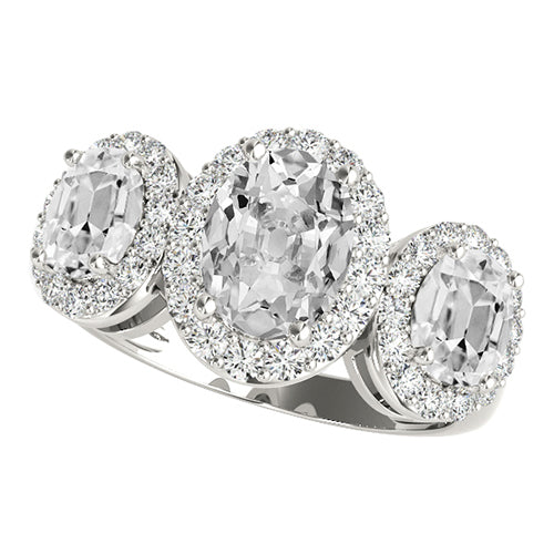 Halo 3 Stone Style Oval Old Cut Diamond Ring
