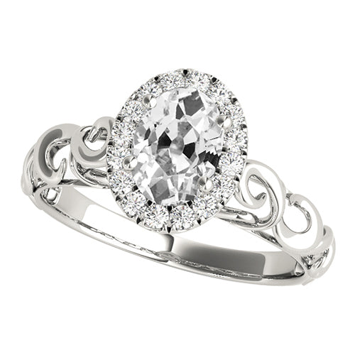 Antique Style Halo Oval Old Miner Diamond Ring