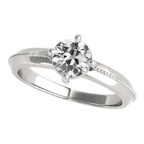  Prong Set  Fancy Princess Cut  Sparkling Vintage Style White Gold Diamond Solitaire Ring 