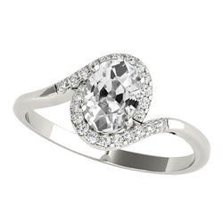 White Gold Halo Ring Oval Old Cut Natural Earth Mined Diamond Twisted Shank 4 Carats