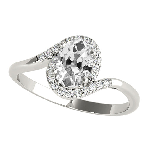 White Gold Halo Ring Oval Old Miner Diamond