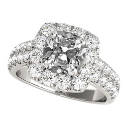 Cushion Old Mine Cut Genuine Natural Earth Mined Diamond Halo Ring Double Shank 9.50 Carats