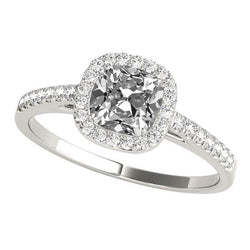 Women's Halo Ring Cushion Old Cut Natural Earth Mined Diamond Pave Set 6.50 Carats