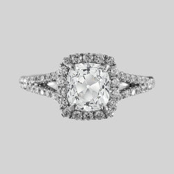 Cushion Halo Ring Old Cut Round Natural Earth Mined Diamonds 3.75 Carats Split Shank