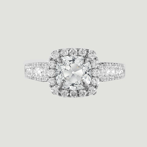 Halo Anniversary Round Ring Old Cut Cushion Diamonds 3.25 Carats
