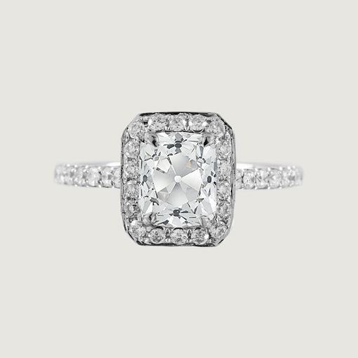 Engagement Halo Cushion Cut Ring Old Mine Cut Diamonds 3.25 Carats