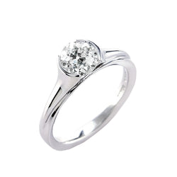 Round Solitaire Old Mine Cut Natural Earth Mined Diamond Ring Half Bezel Set 1 Carat