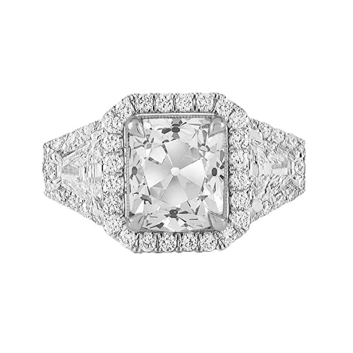 Halo Round & Trapezoid Ring Cushion Old Miner Diamonds 4.50 Carats