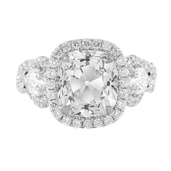 3 Stone Style Round Halo Ring Cushion Old Mine Cut Natural Earth Mined Diamonds 5 Carats