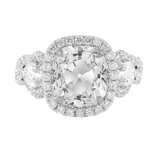 3 Stone Style Round Halo Ring Cushion Old Mine Cut Diamonds 5 Carats