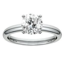 14K White Gold Solitaire Ring Round Old Mine Cut Diamond 2.50 Carats