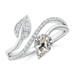 Toi et Moi Pear Natural Earth Mined Diamond Ring Old Miner 2.25 Carats Leaf Style Gold 14K