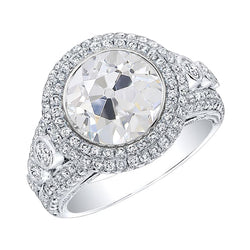 Double Halo Round Old Miner Natural Earth Mined Diamond Bezel Engagement Ring 5.50 Carats