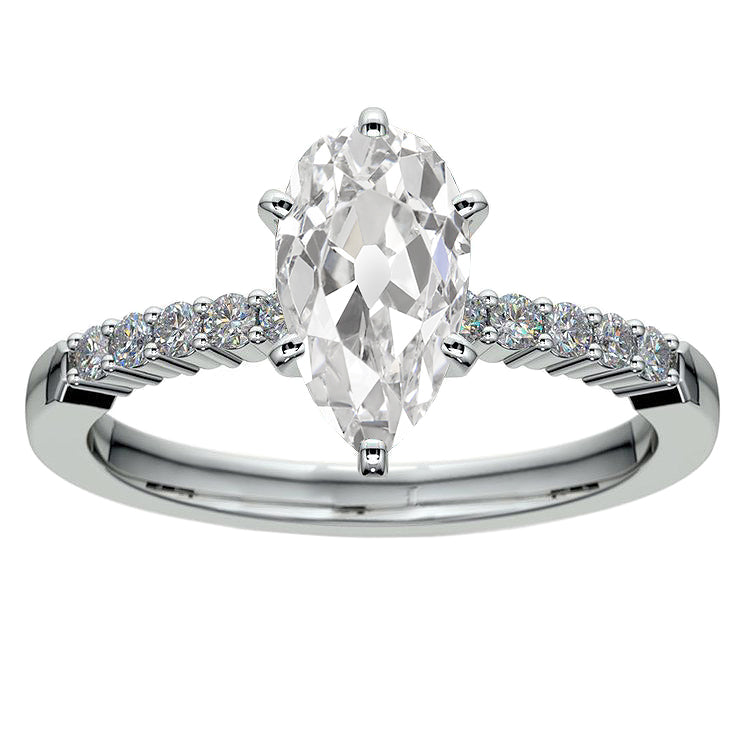 Round & Pear Old Cut Diamond Anniversary Ring 5.50 Carats White Gold