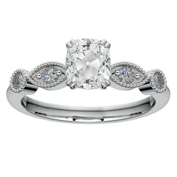 Cushion Shaped Real Natural Earth Mined Diamond Old Miner Cut Ring Accented 3.75 Carats Milgrain