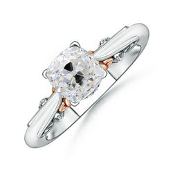 Cushion Natural Earth Mined Diamond Old Miner Ring Solitaire 1.50 Carats Filigree Two Tone