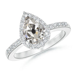 Anniversary Halo Ring Pear Old European 3 Carats Jewelry Large Cutlet Natural Earth Mined Diamond