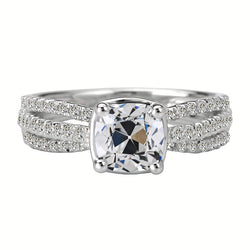 5 Carats Anniversary Old Cut Cushion Halo Mined Natural Real Diamond ( Not Lab Grown ) Ring Split Shank