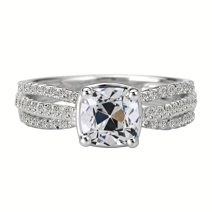 5 Carats Anniversary Old Cut Cushion Halo Diamond Ring Split Shank