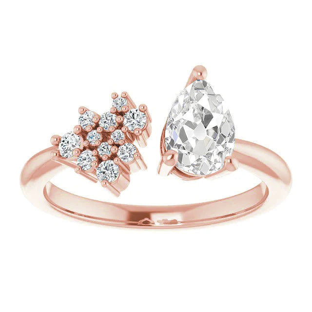 Anniversary Ring Pear Old Mine Cut Diamond 3.25 Carats