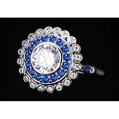  Round Diamond & Blue Sapphire Baguettes 4 Carats