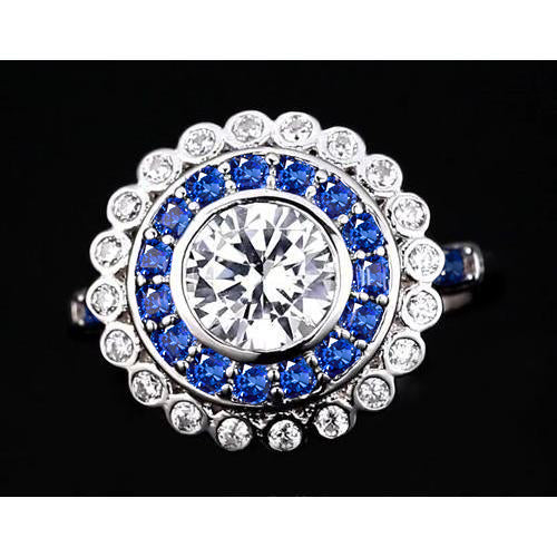 Products Anniversary Ring Round Diamond & Blue Sapphire Baguettes 4 Carats
