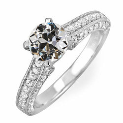 Anniversary Ring Round Old Cut Natural Earth Mined Diamond Milgrain Shank 5 Carats