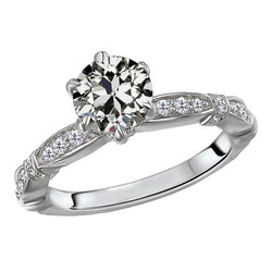 Anniversary Ring Round Old Mine Cut Natural Earth Mined Diamond 6 Prong Set 3.50 Carats