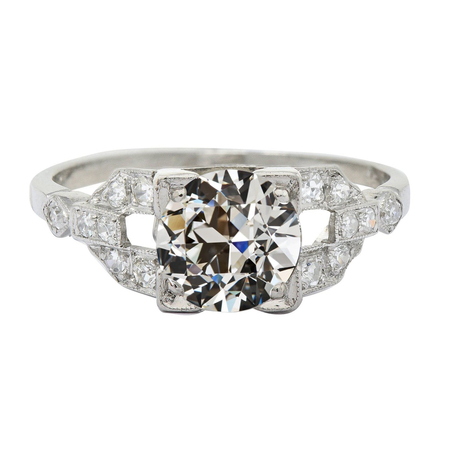 Woman's White Unique Anniversary Ring Old Miner Cut Diamond