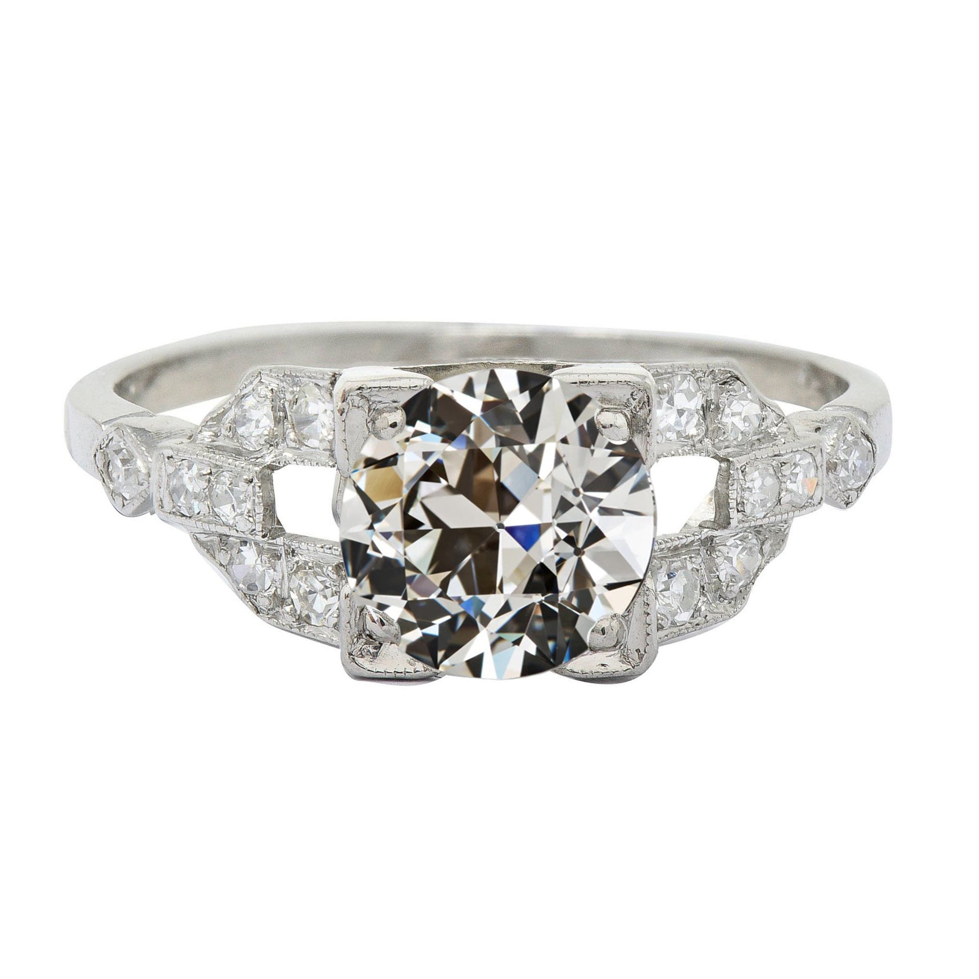 Woman's White Unique Anniversary Ring Old Miner Cut Diamond