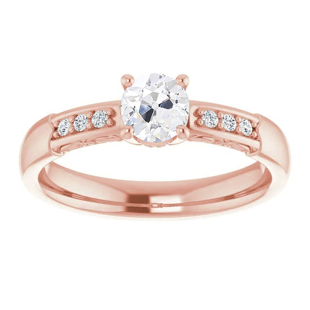 Wedding Anniversary White gold Ring Round Old Miner