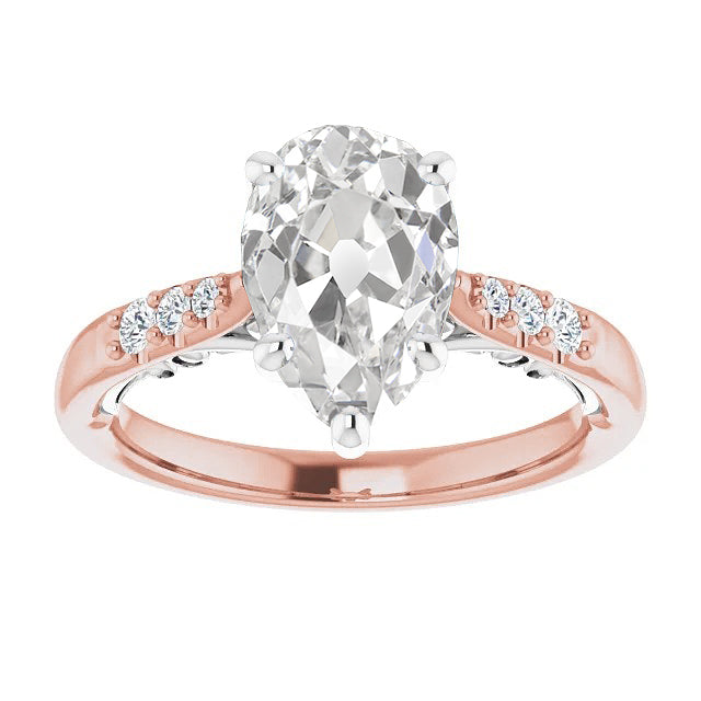 Wedding Anniversary Ring Round & Pear Old Miner Diamond Two Tone