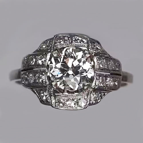 Prong Set Round Old Mine Cut Diamond Ring Antique Style