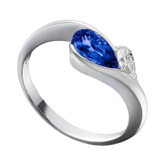 New Stylish Antique Style    Gold Ring Tanzanite Pear Diamond 