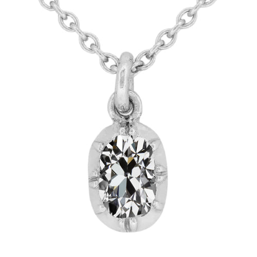 Antique Cut Diamond Oval Pendant 2 Ct VS1 White Gold